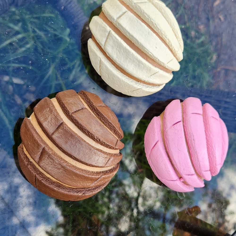 Set of Three Leather Brooches in Brown, Cream, and Pink